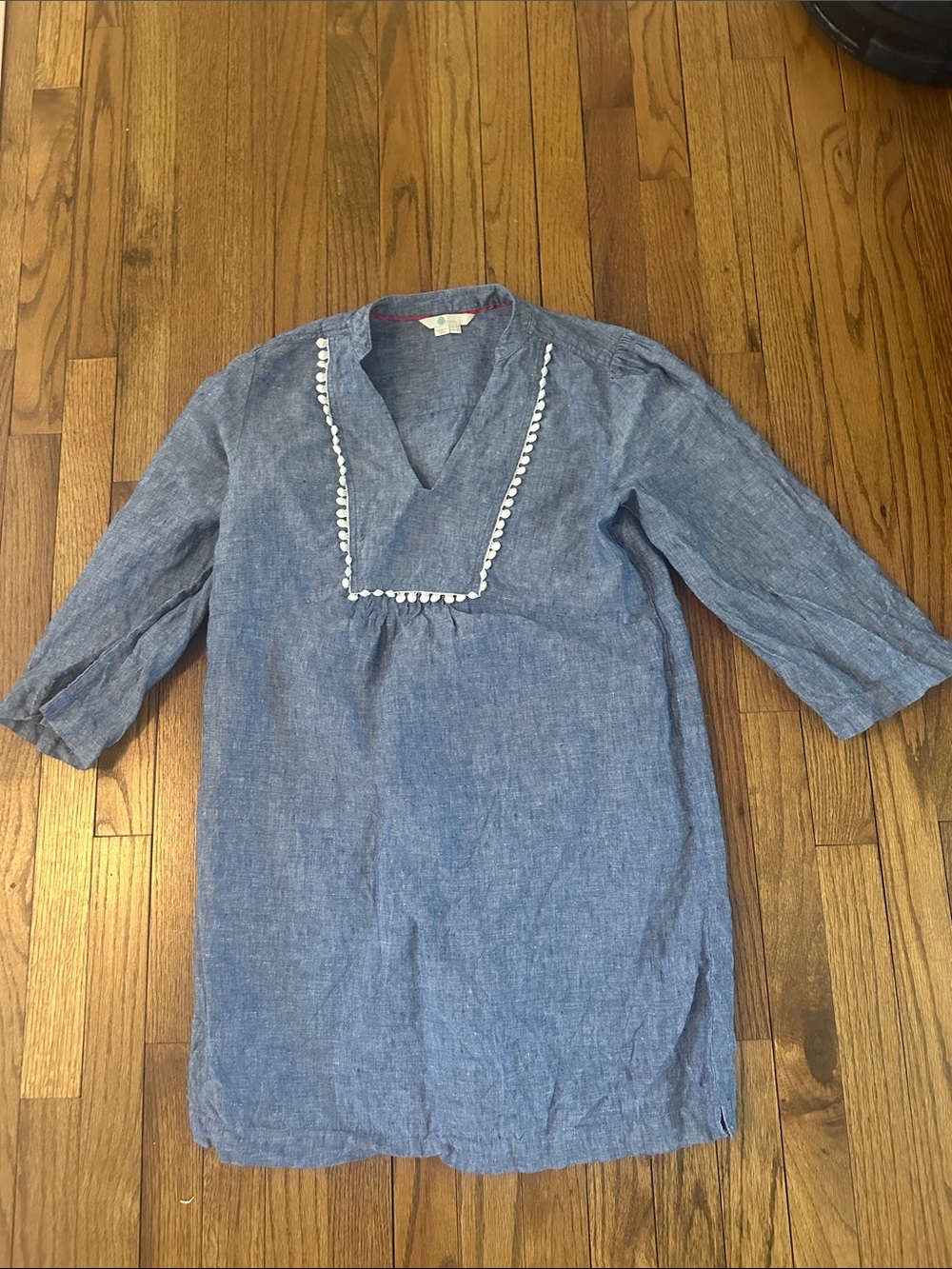 Boden Blue Chambray Top with Pink Trim